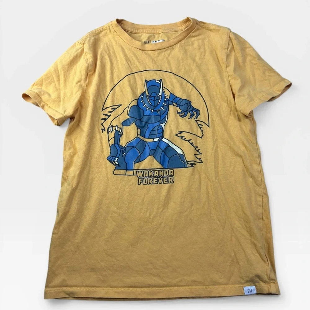 5 for $25🔥Gap Kids Marvel Mustard Yellow Black Panthe T-Shirt Boys‎ Large